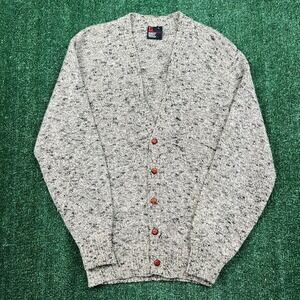 Vintage Robert Bruce Sweater Men's L White Marled V-Neck Cardigan Knit Kurt 70s